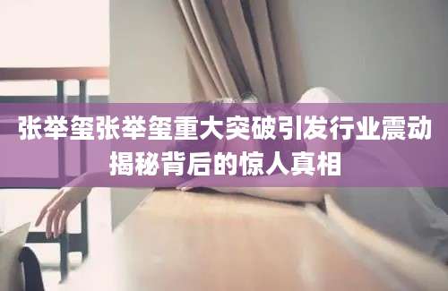 张举玺张举玺重大突破引发行业震动揭秘背后的惊人真相