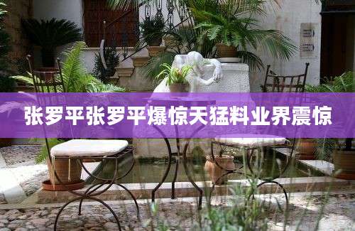 张罗平张罗平爆惊天猛料业界震惊