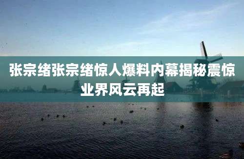 张宗绪张宗绪惊人爆料内幕揭秘震惊业界风云再起