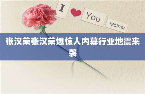 张汉荣张汉荣爆惊人内幕行业地震来袭