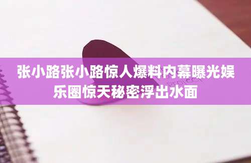 张小路张小路惊人爆料内幕曝光娱乐圈惊天秘密浮出水面