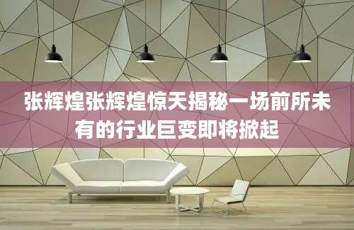 张辉煌张辉煌惊天揭秘一场前所未有的行业巨变即将掀起