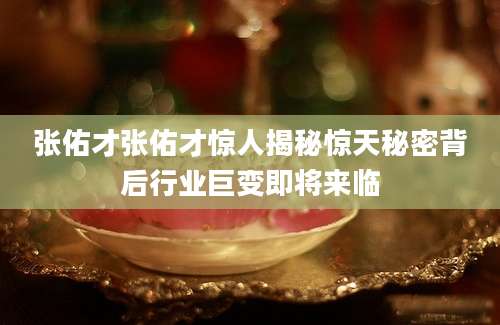 张佑才张佑才惊人揭秘惊天秘密背后行业巨变即将来临