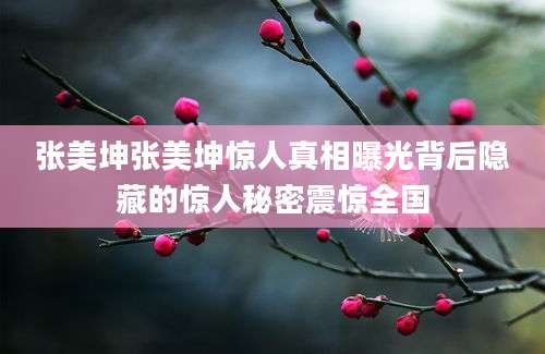 张美坤张美坤惊人真相曝光背后隐藏的惊人秘密震惊全国