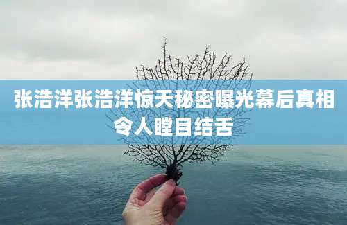 张浩洋张浩洋惊天秘密曝光幕后真相令人瞠目结舌