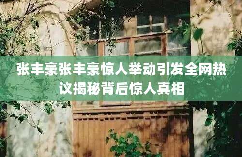 张丰豪张丰豪惊人举动引发全网热议揭秘背后惊人真相