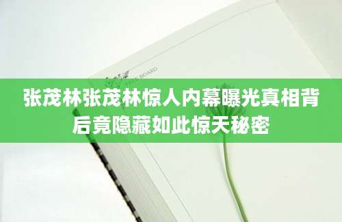 张茂林张茂林惊人内幕曝光真相背后竟隐藏如此惊天秘密