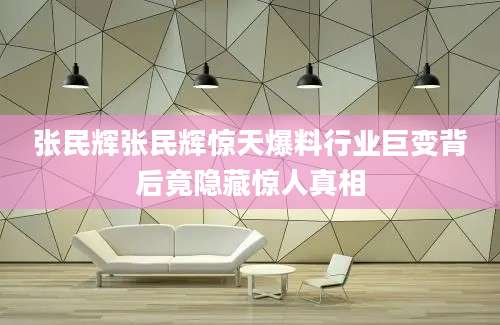张民辉张民辉惊天爆料行业巨变背后竟隐藏惊人真相